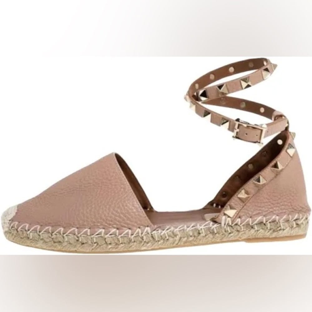 Brand New Valentino Garavani Leather Rockstud Espadrille Sandals Pink Size 7